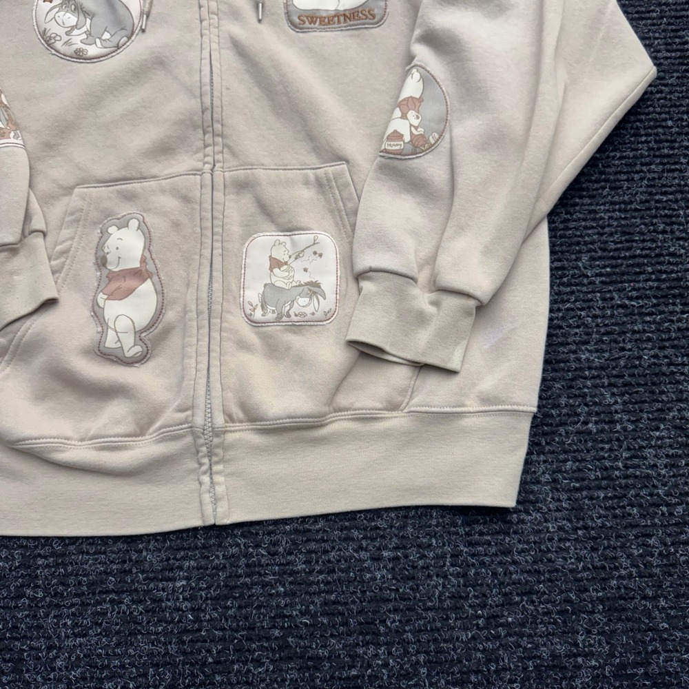 Disney Winnie the Pooh Eeyore Full Zip Hoodie Tan Beige Character Patch Large - Picture 15 of 16
